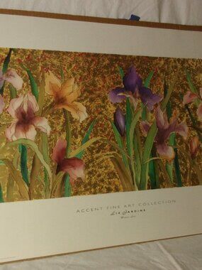 VINTAGE 1993 PRINT BY ARTIST LIZ JARDINE TITLED "WINTER IRIS" 14 X 30